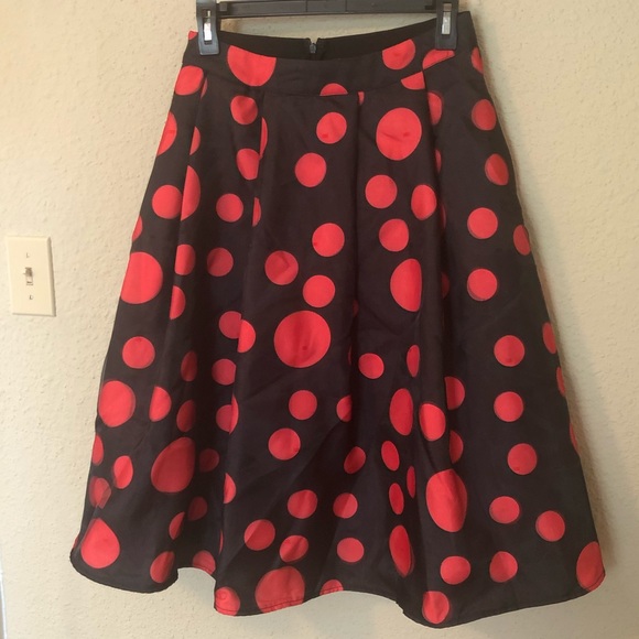 JENN. Black Red Polka Dots Circle Retro Skirt - Picture 3 of 8